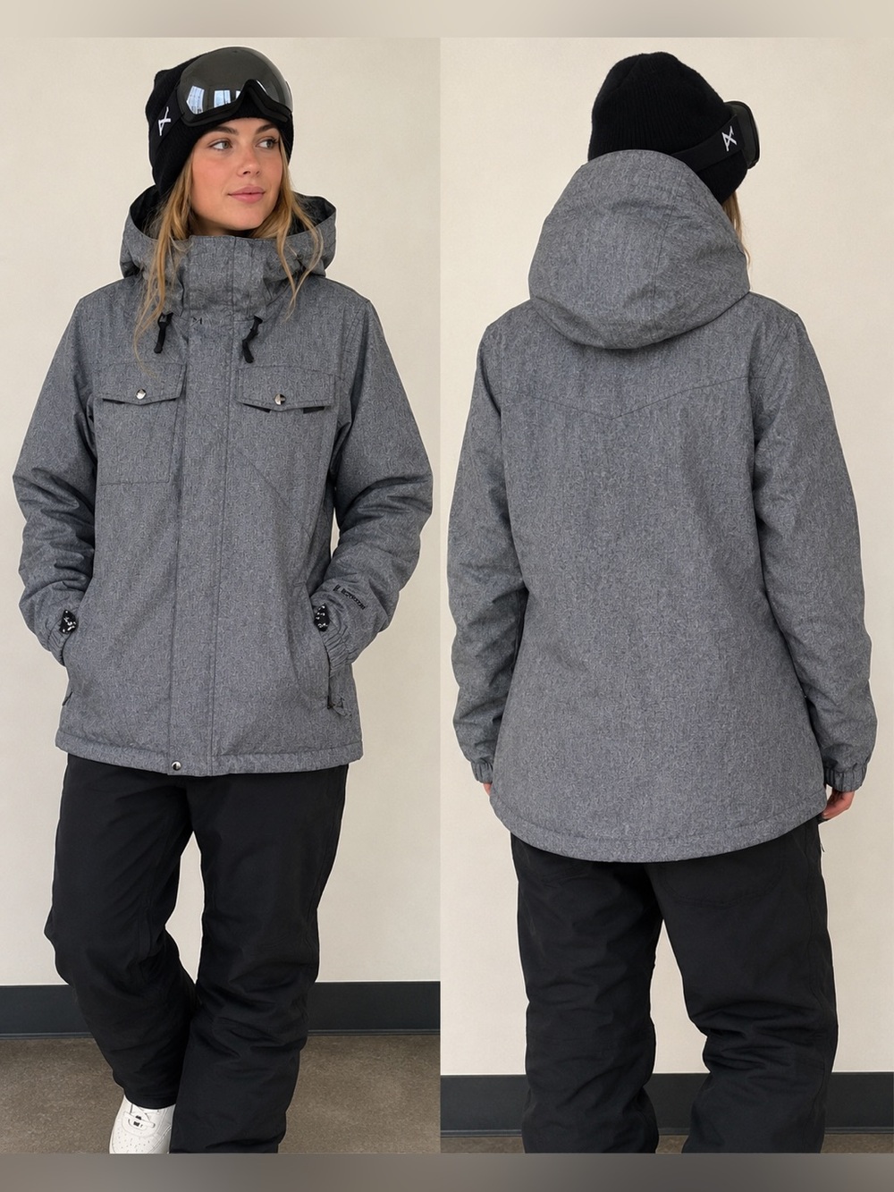 Volcom Women’s Sz M Jacket Gray Ski Snowboard 10kmm Insulated 2 way zip READ!!